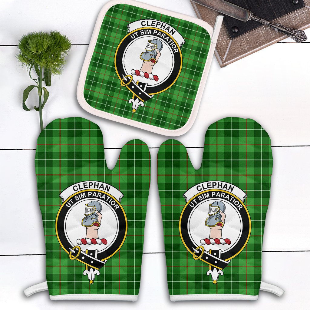 Clephan Tartan Crest Oven Mitt And Pot Holder (2 Oven Mitts + 1 Pot Holder)