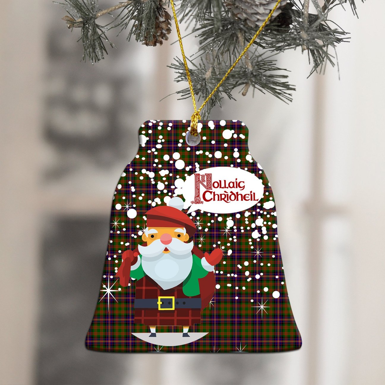 Cochrane Modern Tartan Christmas Ceramic Ornament - Santa Style