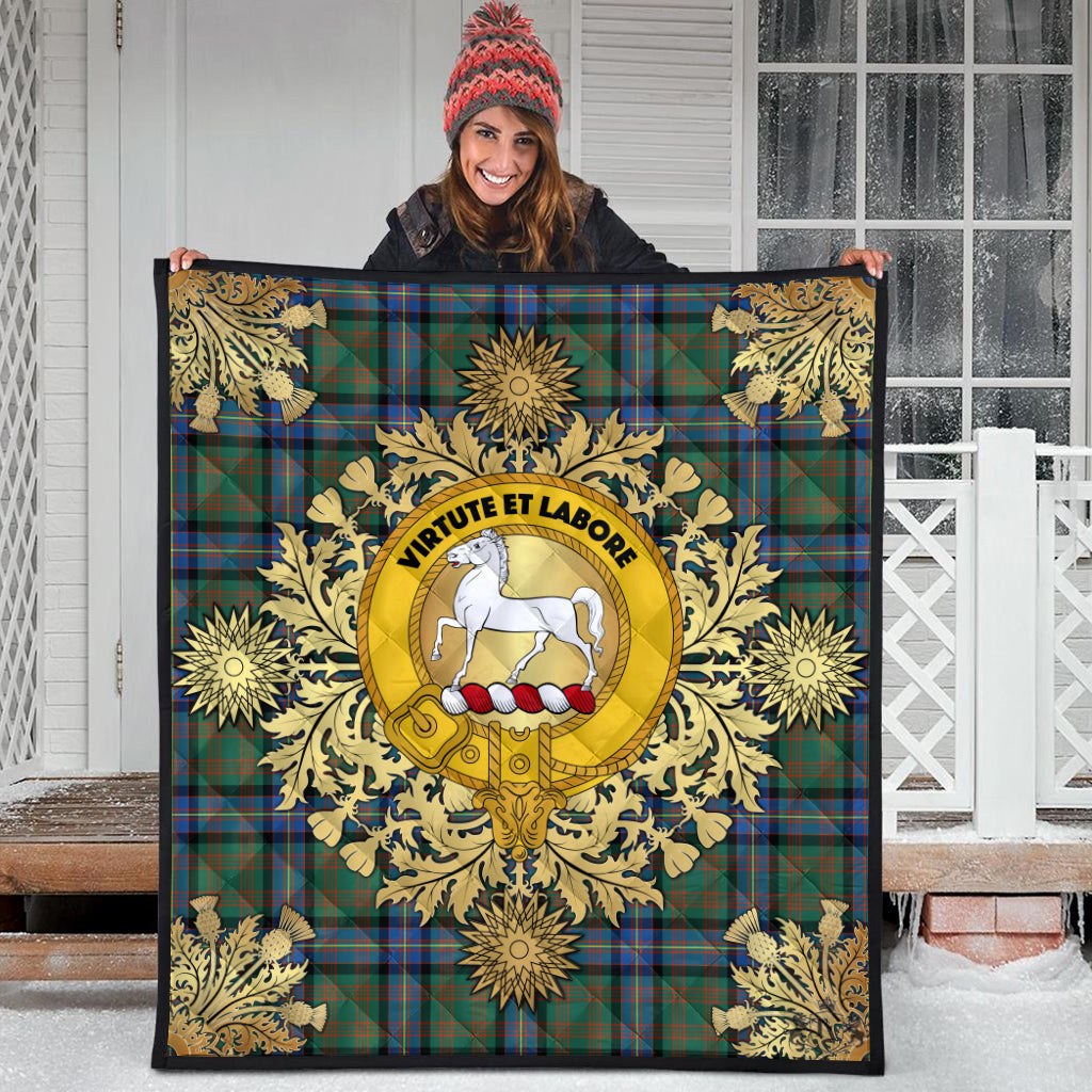 Cochrane Ancient Tartan Crest Premium Quilt - Gold Thistle Style