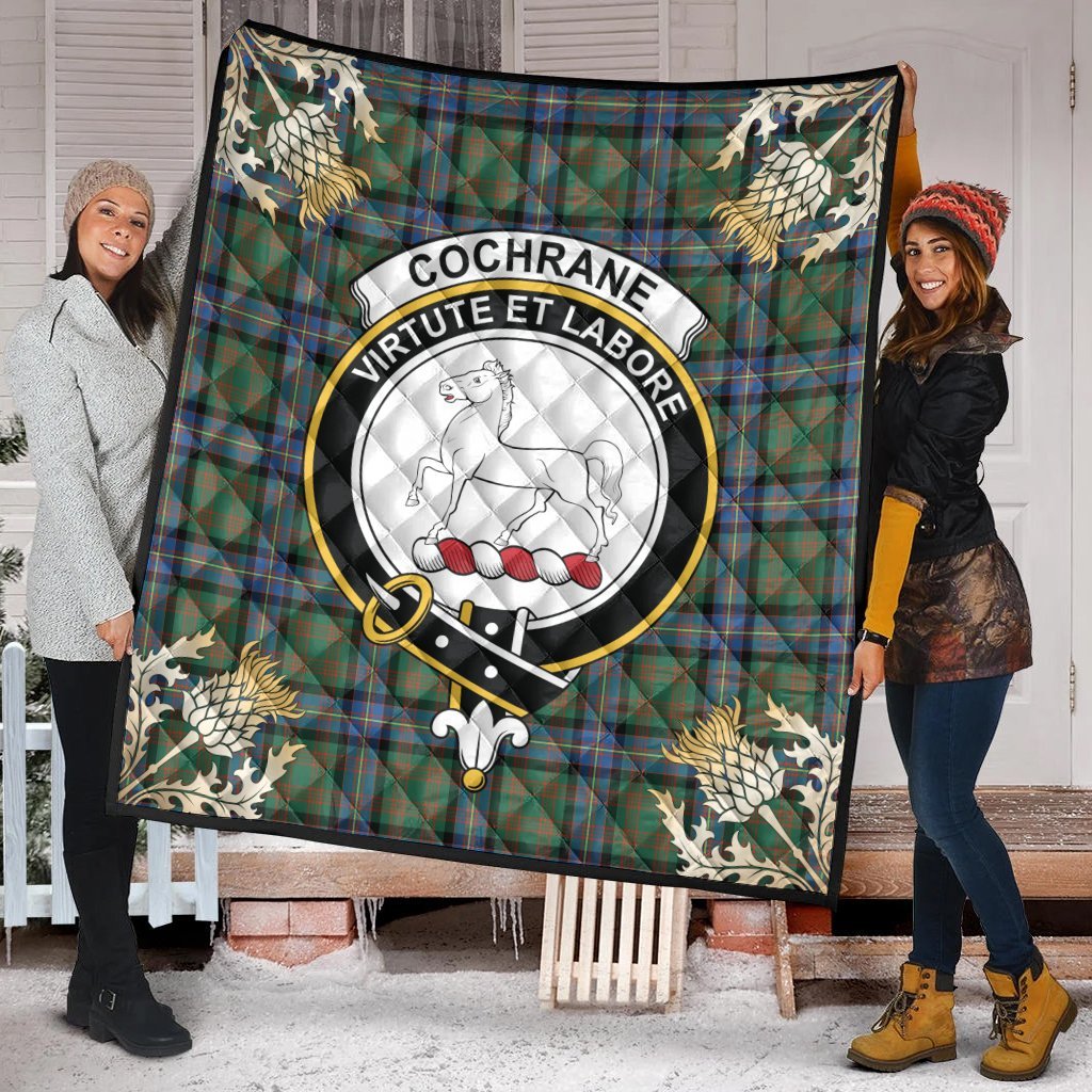 Cochrane Ancient Tartan Crest Premium Quilt - Gold Thistle Style