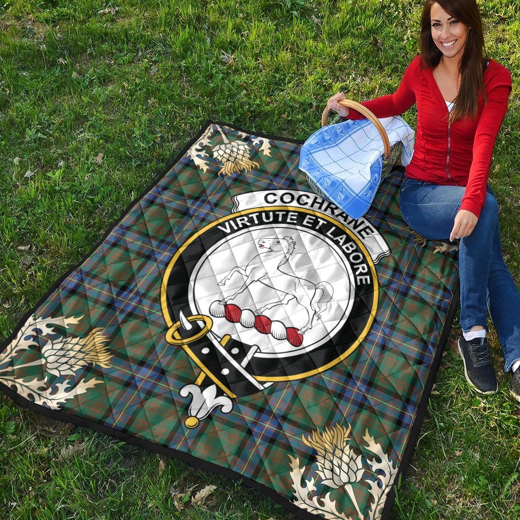 Cochrane Ancient Tartan Crest Premium Quilt - Gold Thistle Style