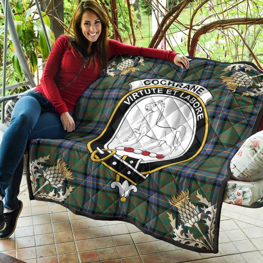 Cochrane Ancient Tartan Crest Premium Quilt - Gold Thistle Style