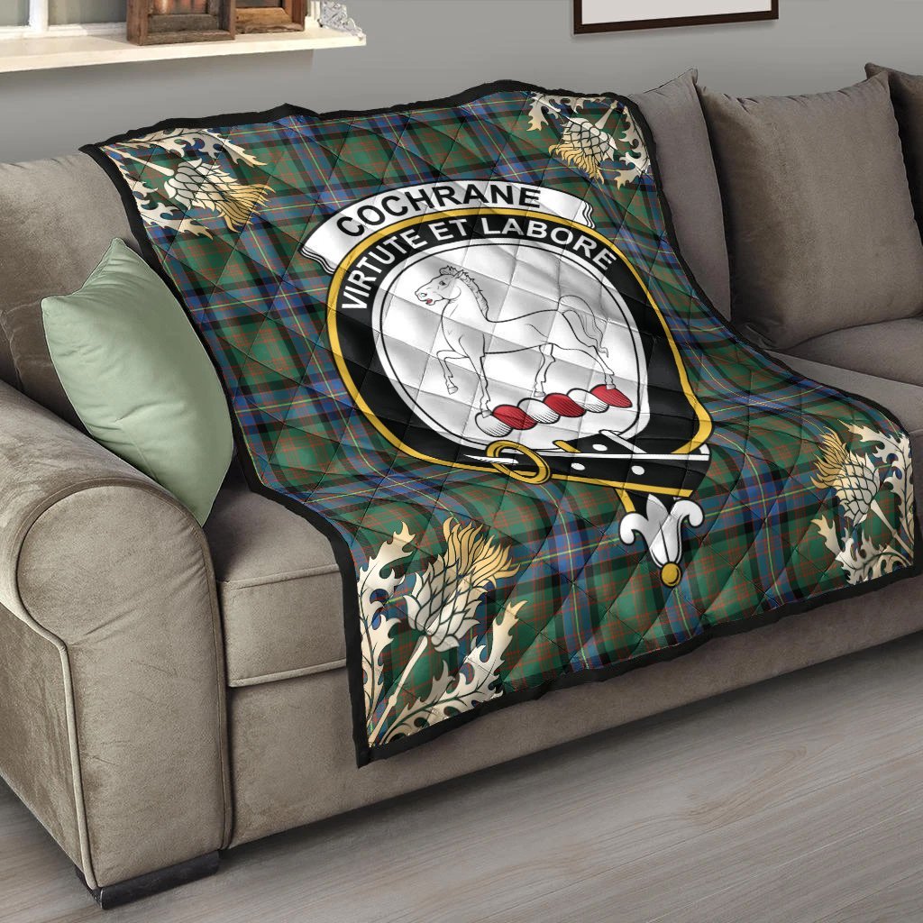 Cochrane Ancient Tartan Crest Premium Quilt - Gold Thistle Style