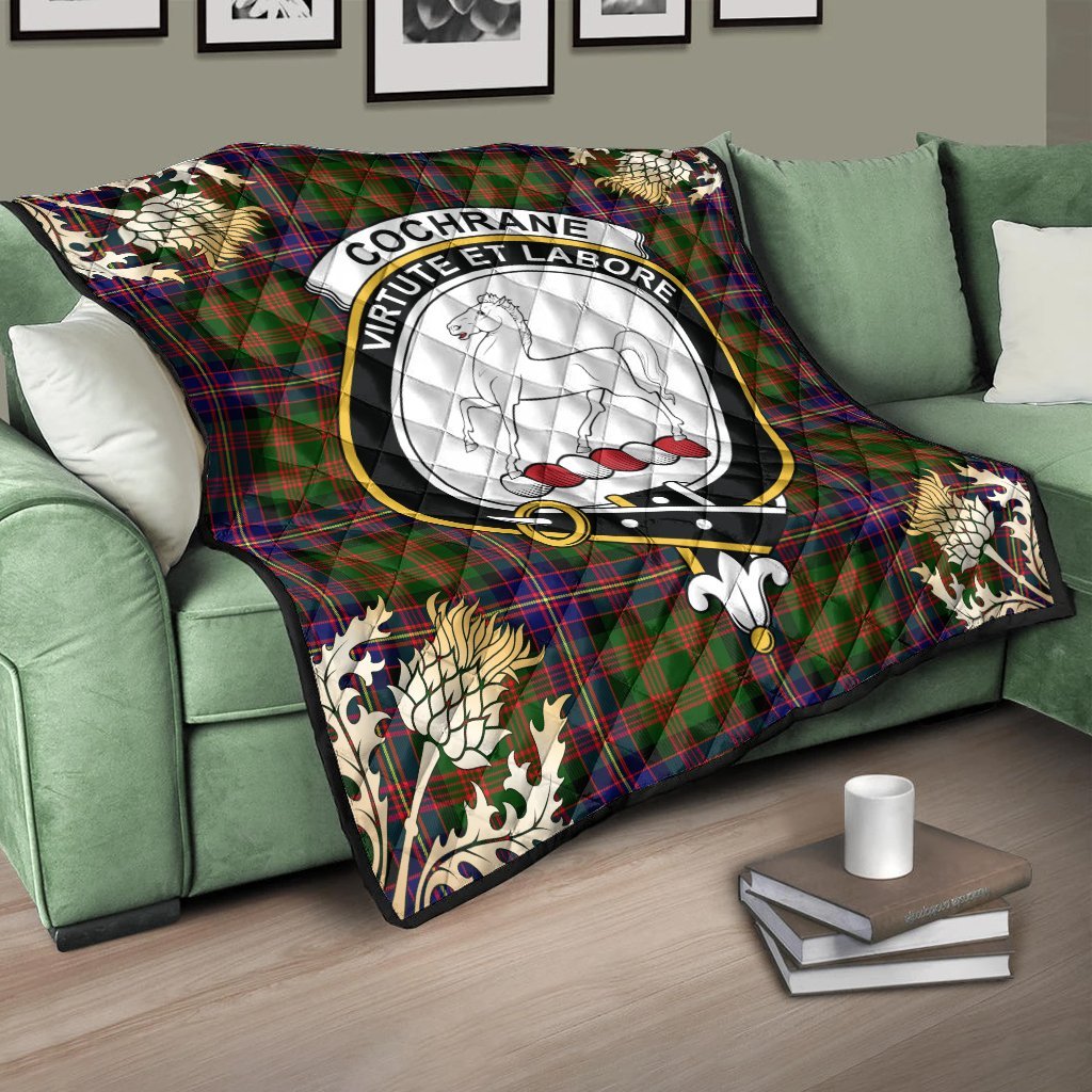 Cochrane Modern Tartan Crest Premium Quilt - Gold Thistle Style