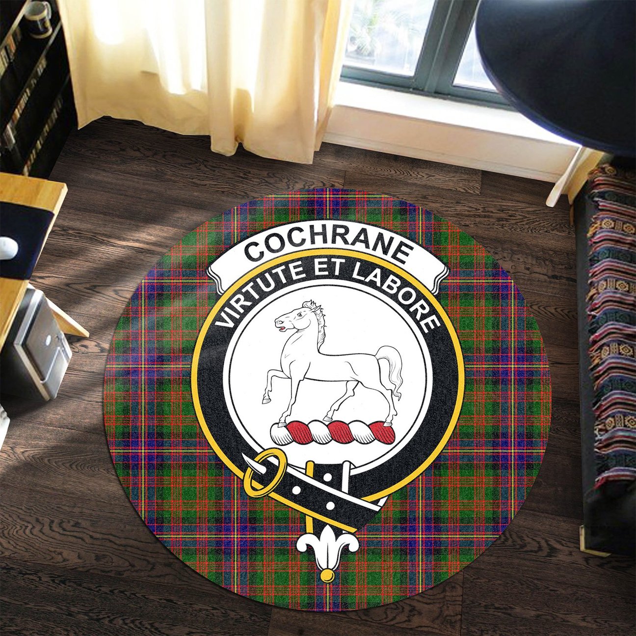 Cochrane Modern Tartan Crest Round Rug