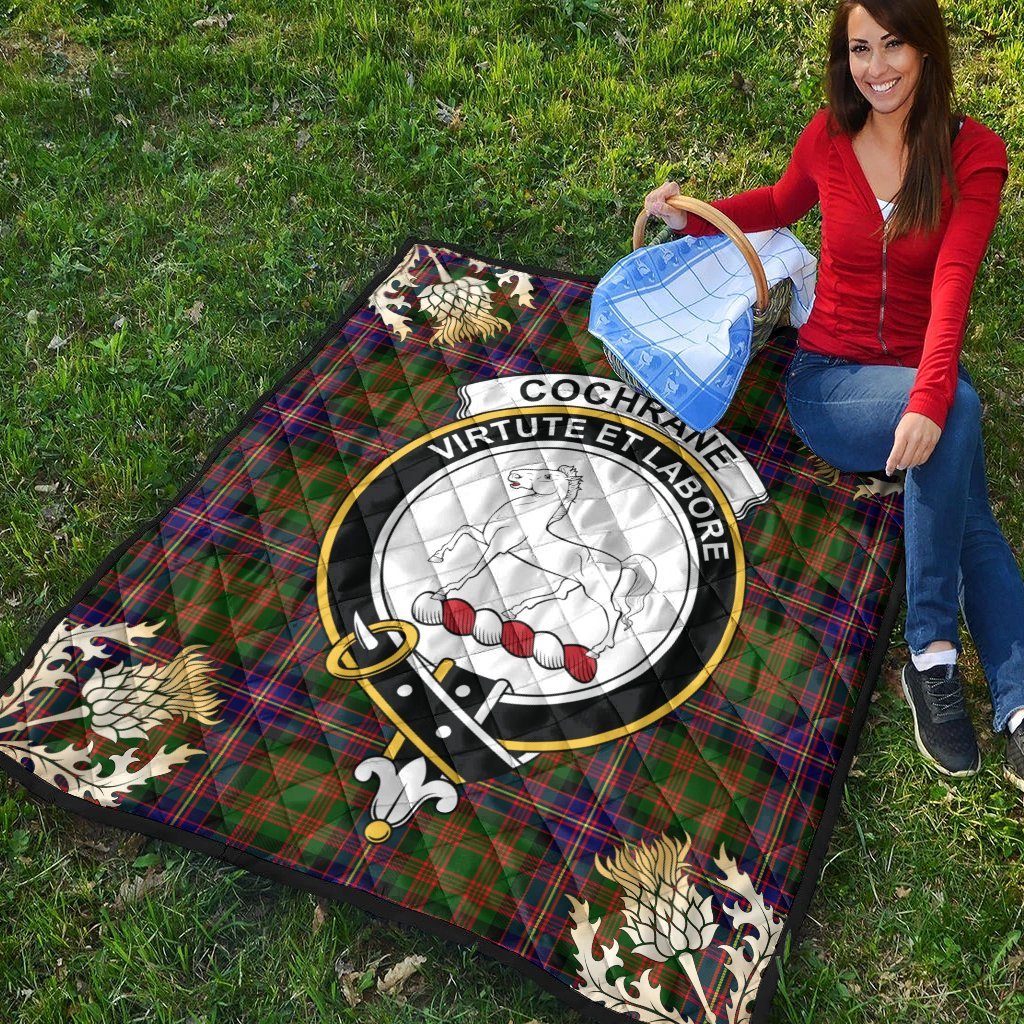 Cochrane Modern Tartan Crest Premium Quilt - Gold Thistle Style