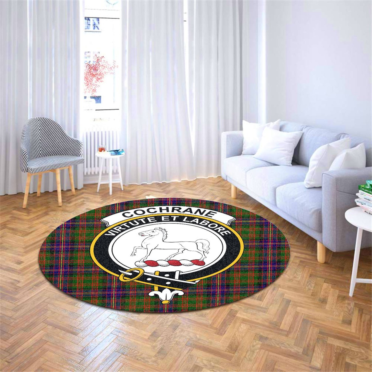 Cochrane Modern Tartan Crest Round Rug