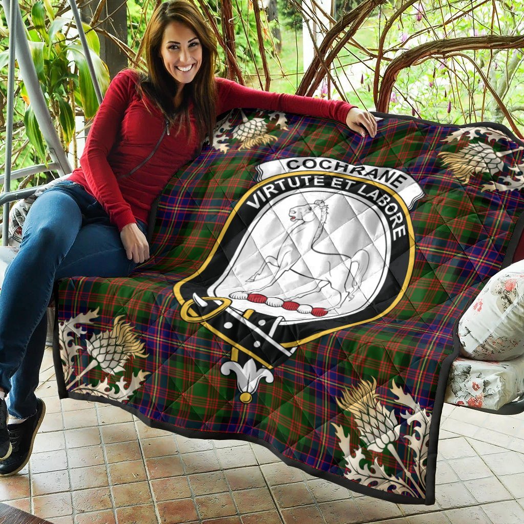 Cochrane Modern Tartan Crest Premium Quilt - Gold Thistle Style