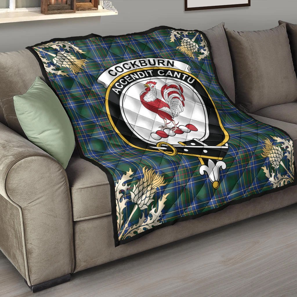 Cockburn Ancient Tartan Crest Premium Quilt - Gold Thistle Style