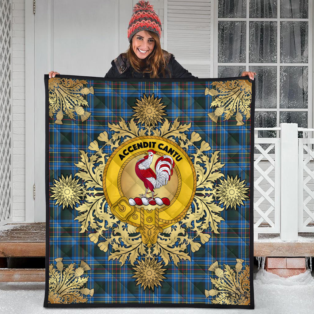 Cockburn Modern Tartan Crest Premium Quilt - Gold Thistle Style