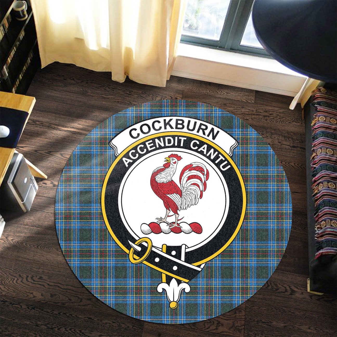 Cockburn Modern Tartan Crest Round Rug