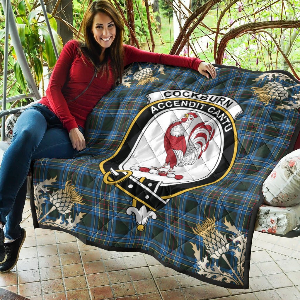 Cockburn Modern Tartan Crest Premium Quilt - Gold Thistle Style