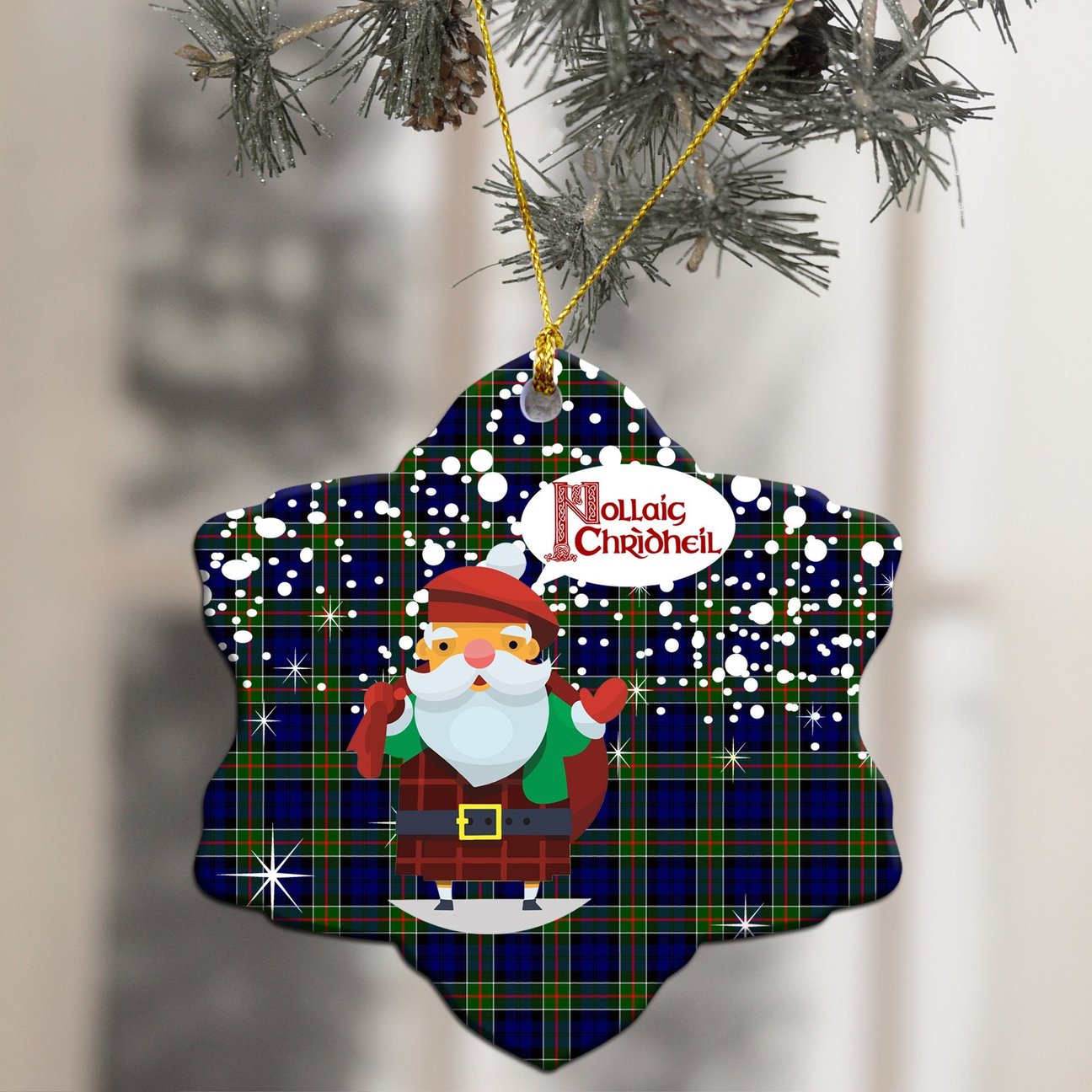 Colquhoun Modern Tartan Christmas Ceramic Ornament - Santa Style