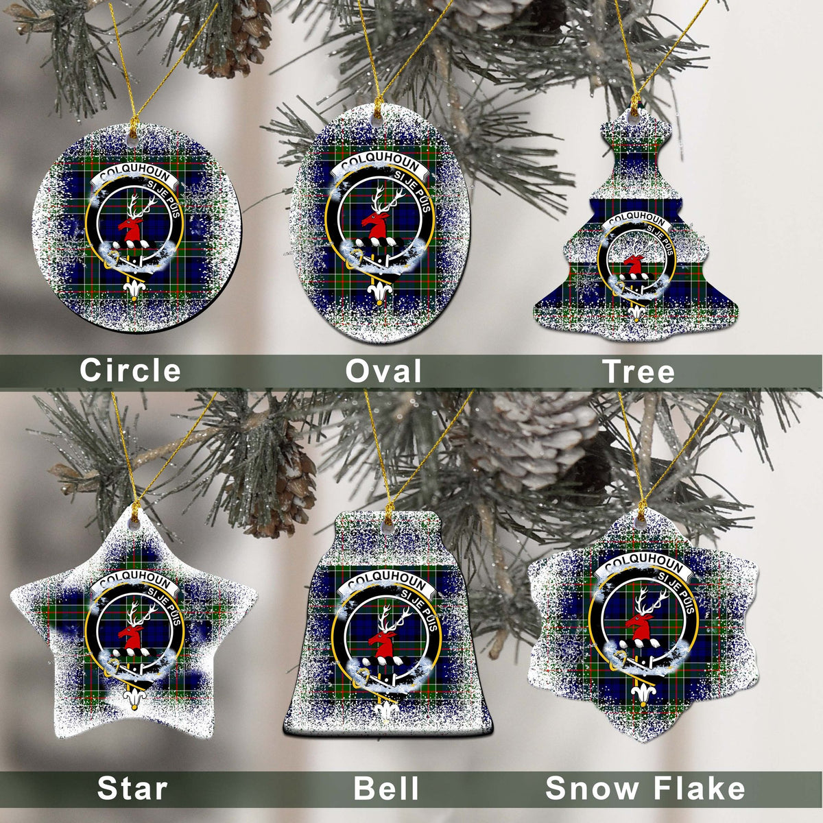 Colquhoun Tartan Christmas Ceramic Ornament - Snow Style