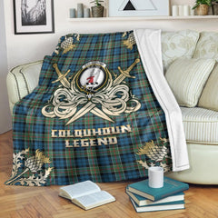 Colquhoun Ancient Tartan Gold Courage Symbol Blanket