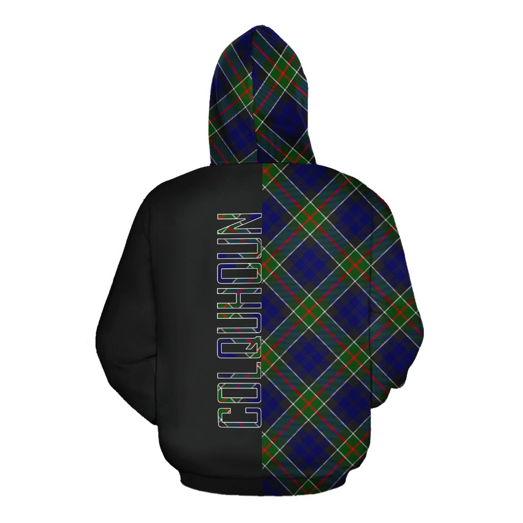 Colquhoun Modern Tartan Hoodie Half of Me - Cross Style