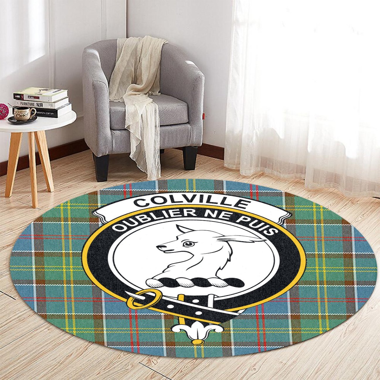 Colville Tartan Crest Round Rug