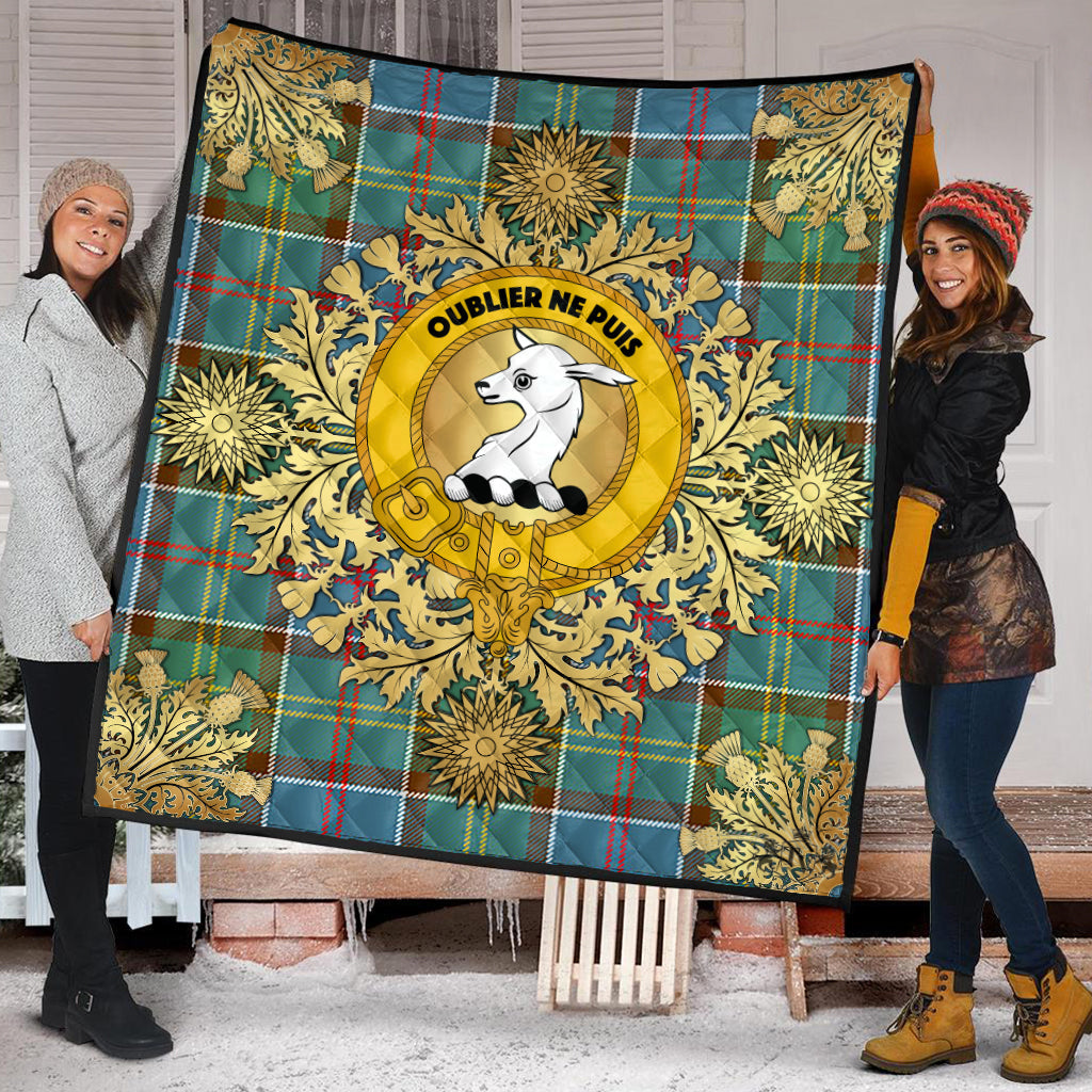 Colville Tartan Crest Premium Quilt - Gold Thistle Style