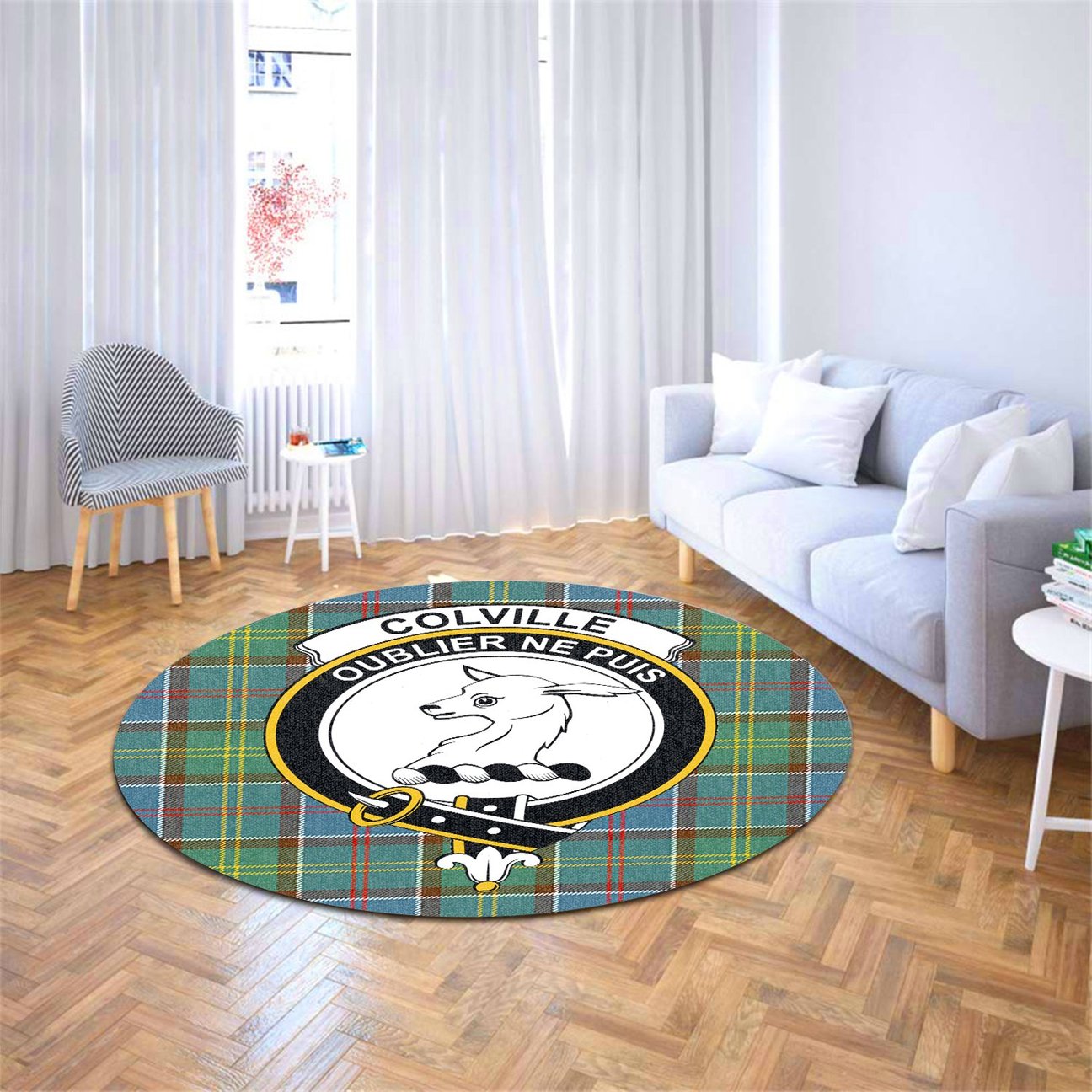 Colville Tartan Crest Round Rug