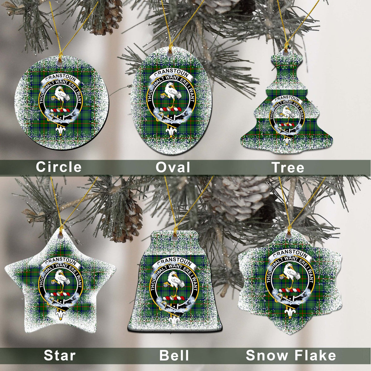 Cranstoun Tartan Christmas Ceramic Ornament - Snow Style