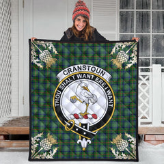 Cranstoun Tartan Crest Premium Quilt - Gold Thistle Style