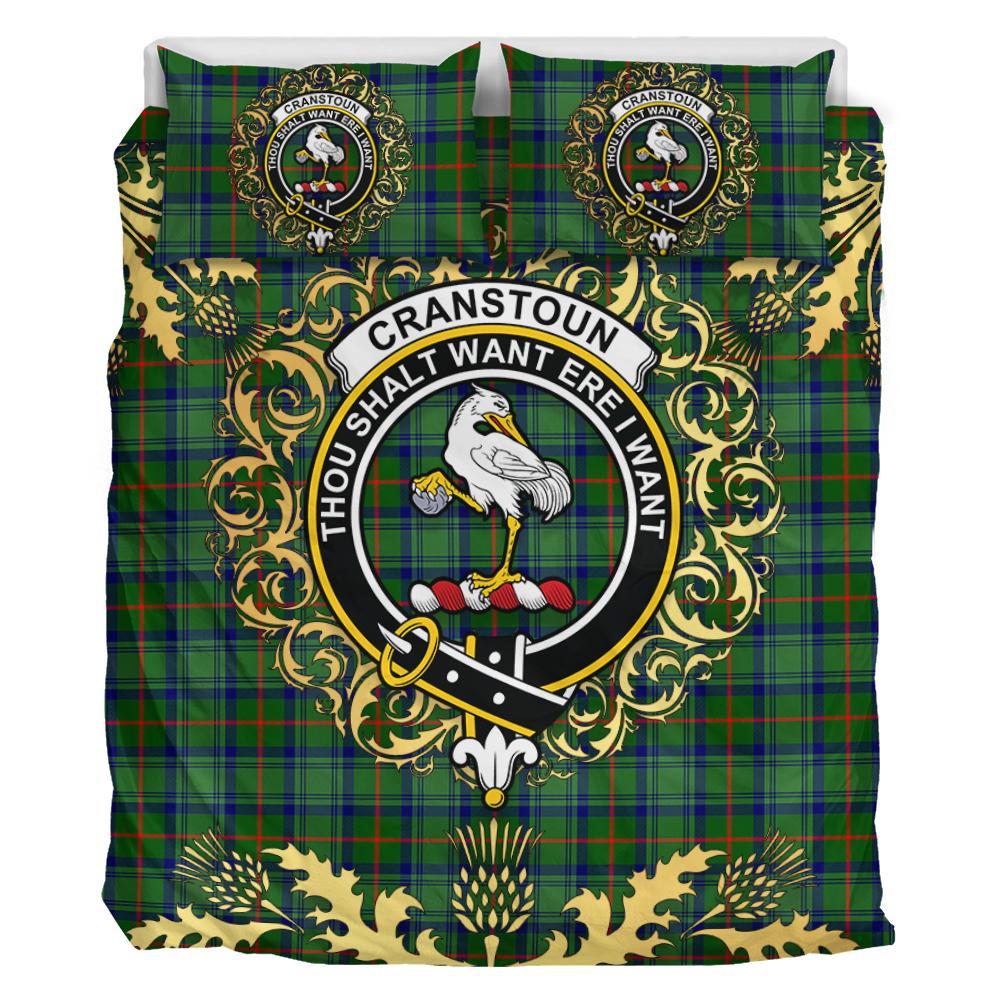 Cranstoun Tartan Crest Bedding Set - Golden Thistle Style