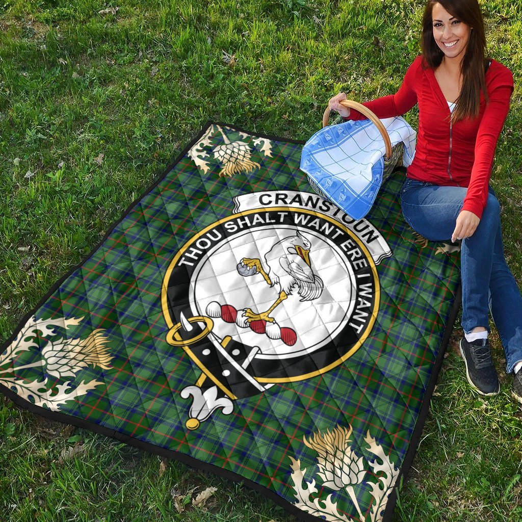 Cranstoun Tartan Crest Premium Quilt - Gold Thistle Style