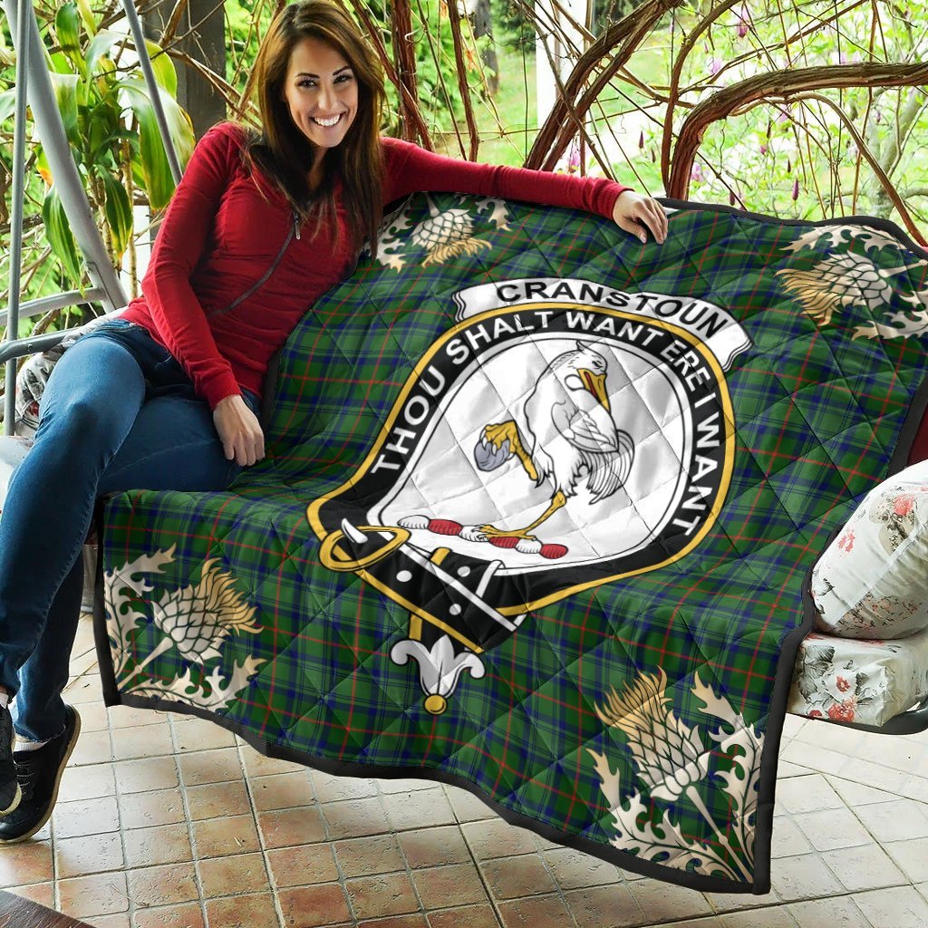 Cranstoun Tartan Crest Premium Quilt - Gold Thistle Style