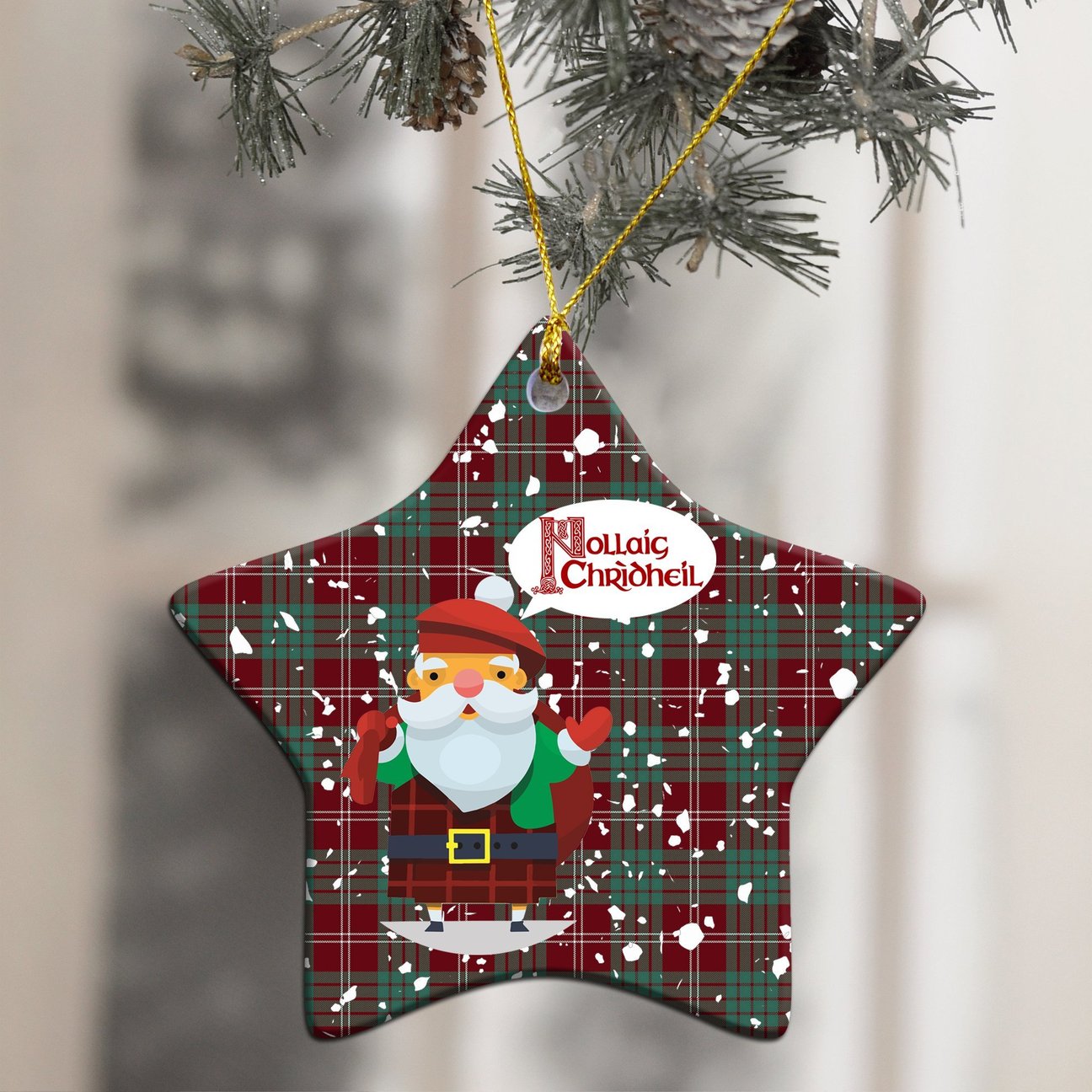 Crawford Modern Tartan Christmas Ceramic Ornament - Santa Style