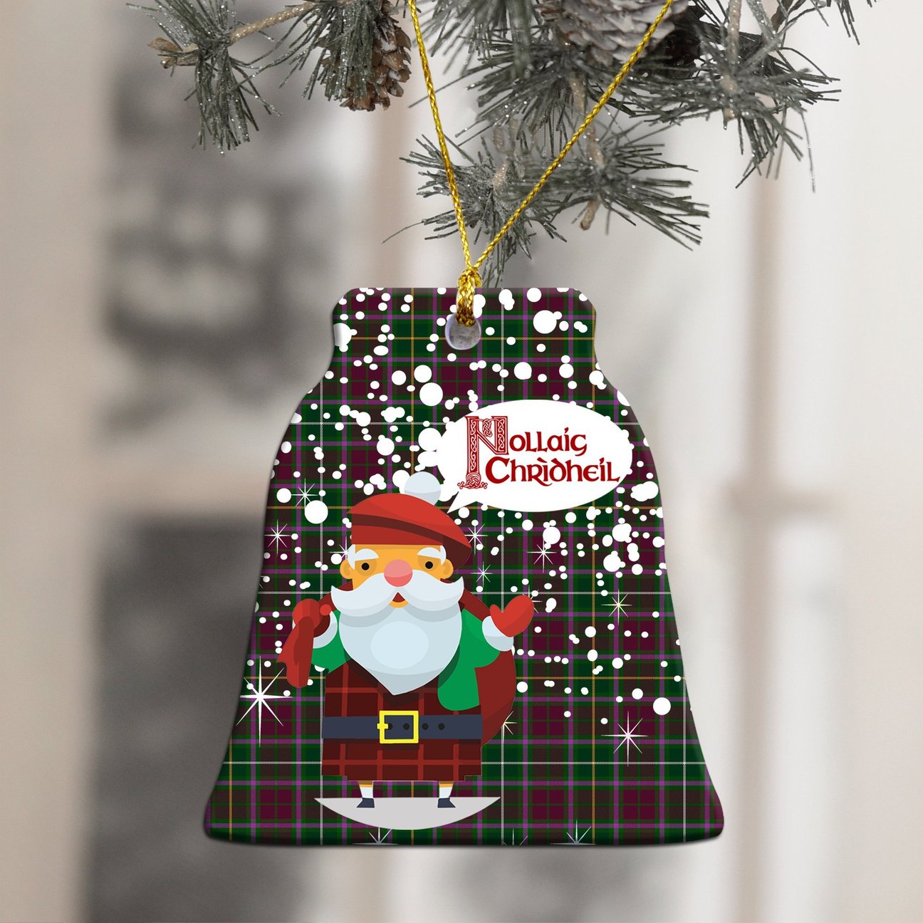 Crosbie Tartan Christmas Ceramic Ornament - Santa Style