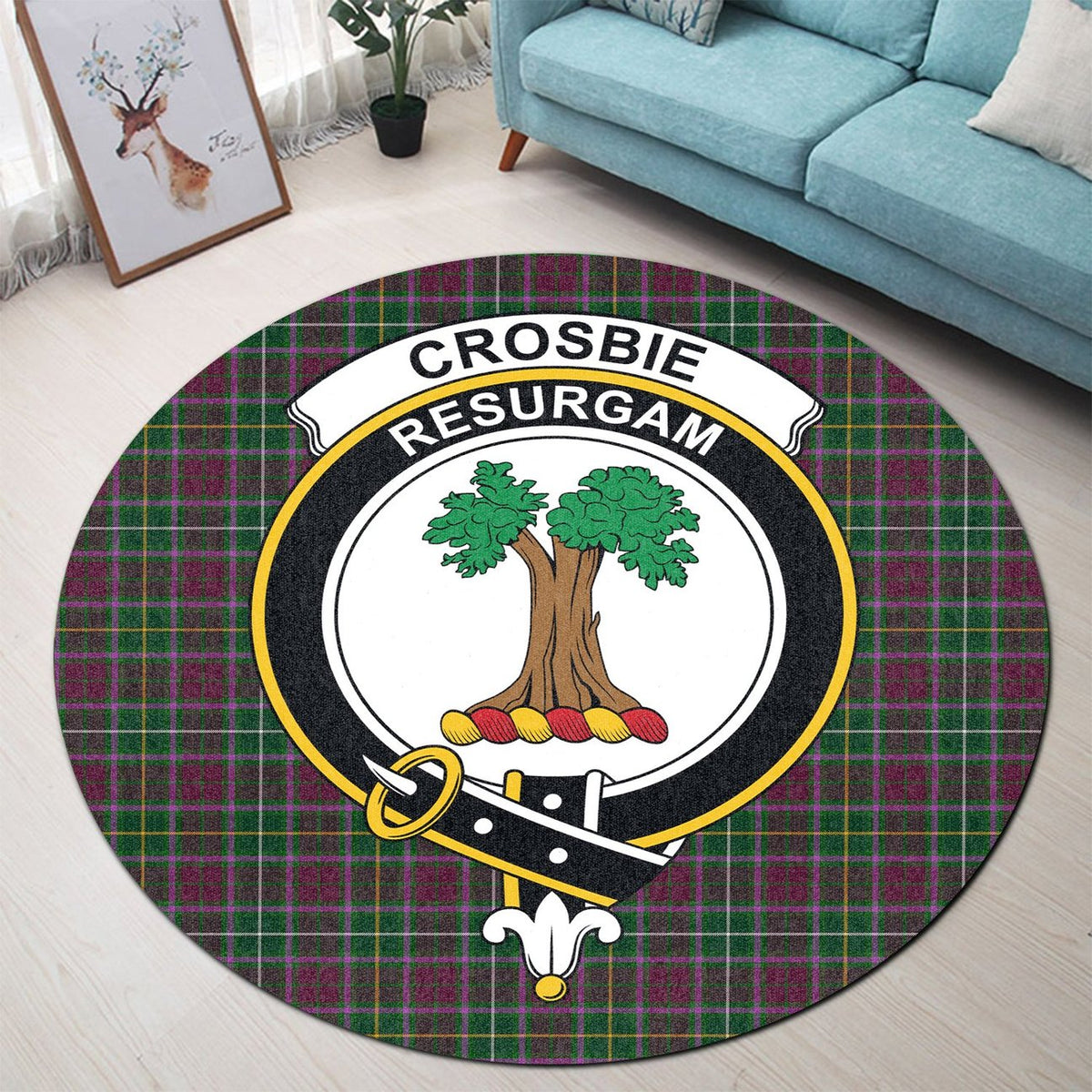 Crosbie Tartan Crest Round Rug