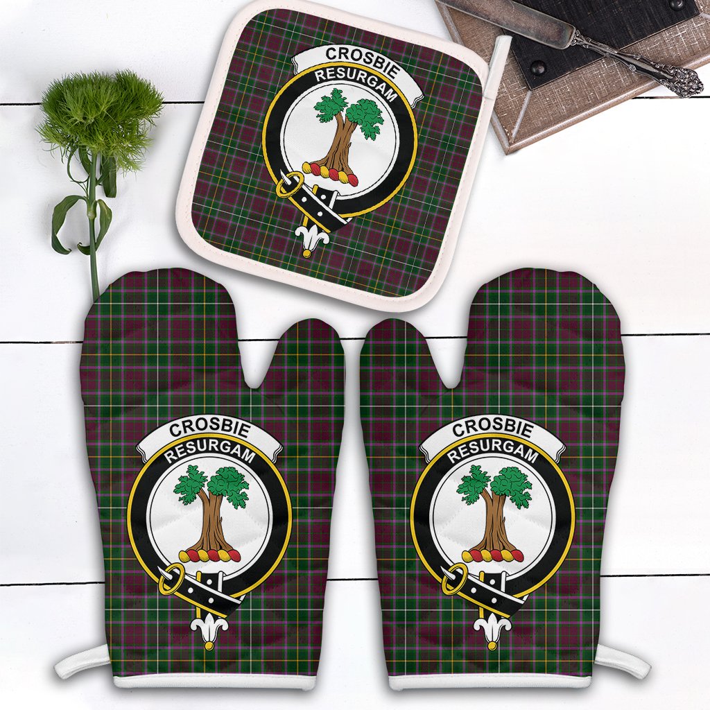 Crosbie Tartan Crest Oven Mitt And Pot Holder (2 Oven Mitts + 1 Pot Holder)