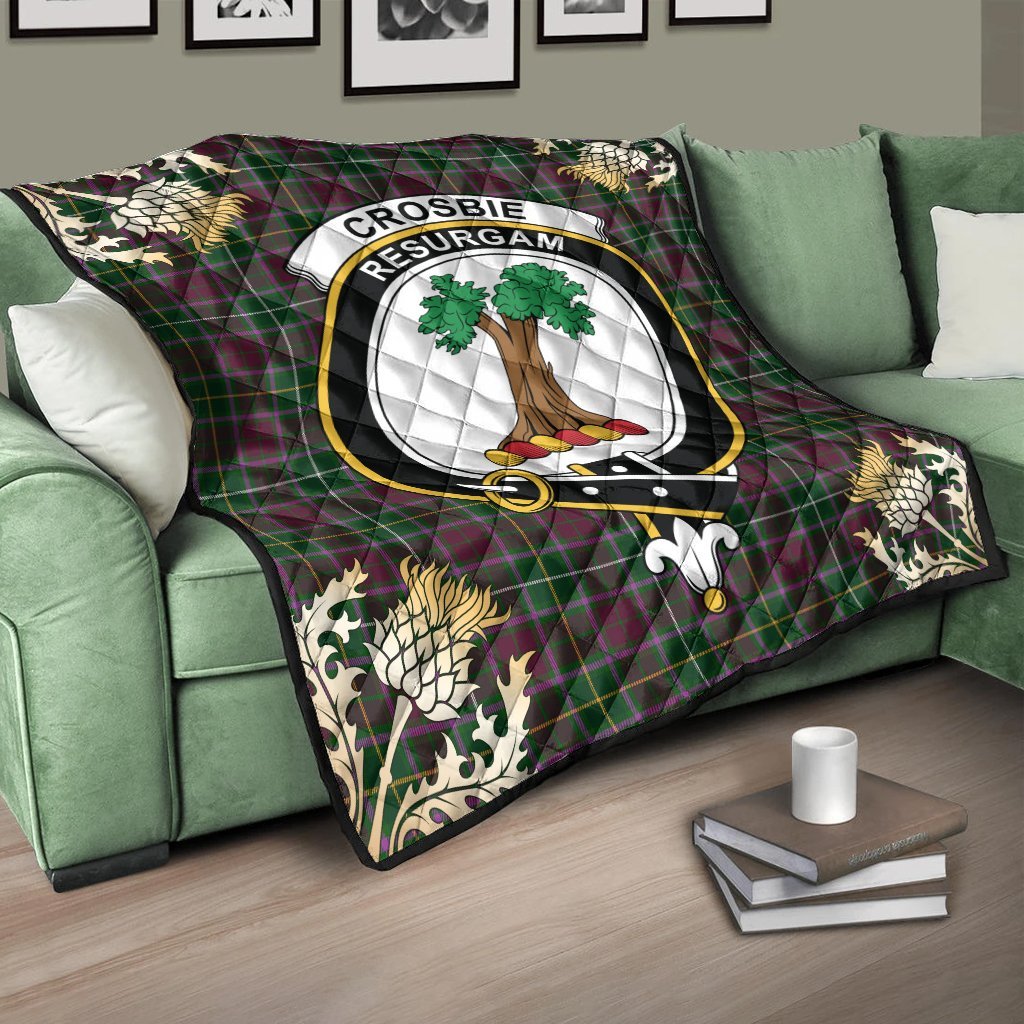 Crosbie Tartan Crest Premium Quilt - Gold Thistle Style