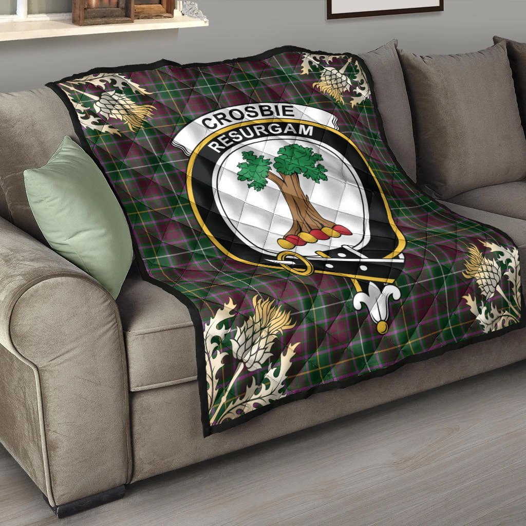 Crosbie Tartan Crest Premium Quilt - Gold Thistle Style