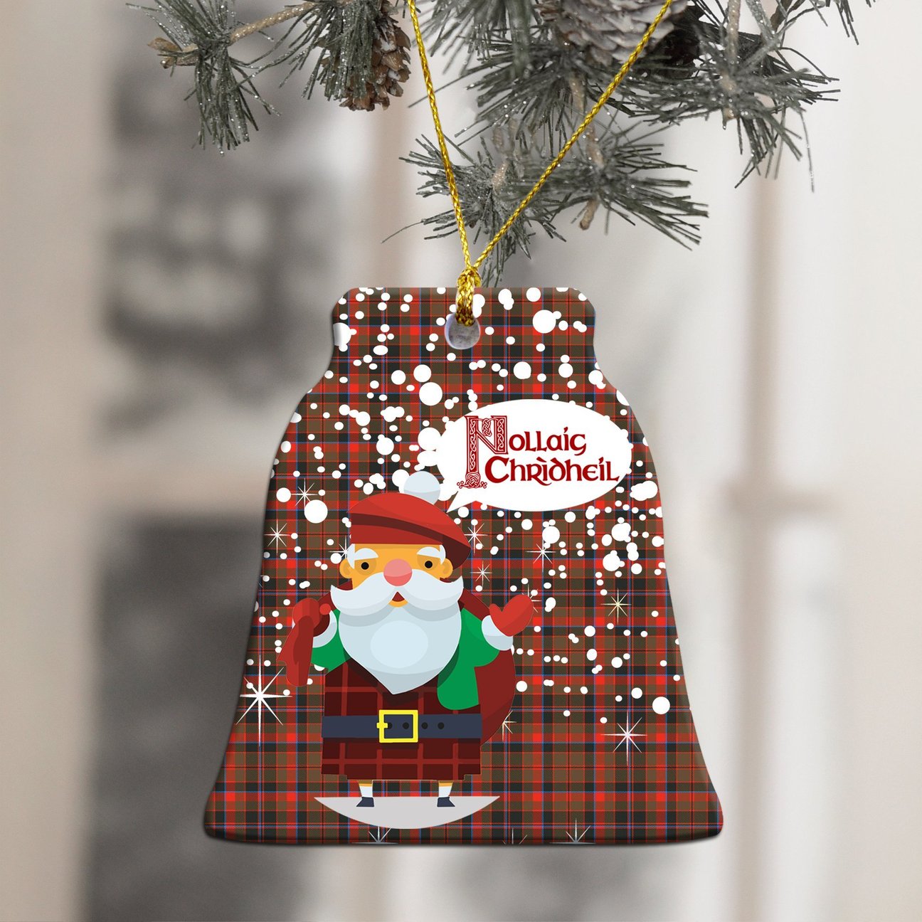 Cumming Hunting Weathered Tartan Christmas Ceramic Ornament - Santa Style