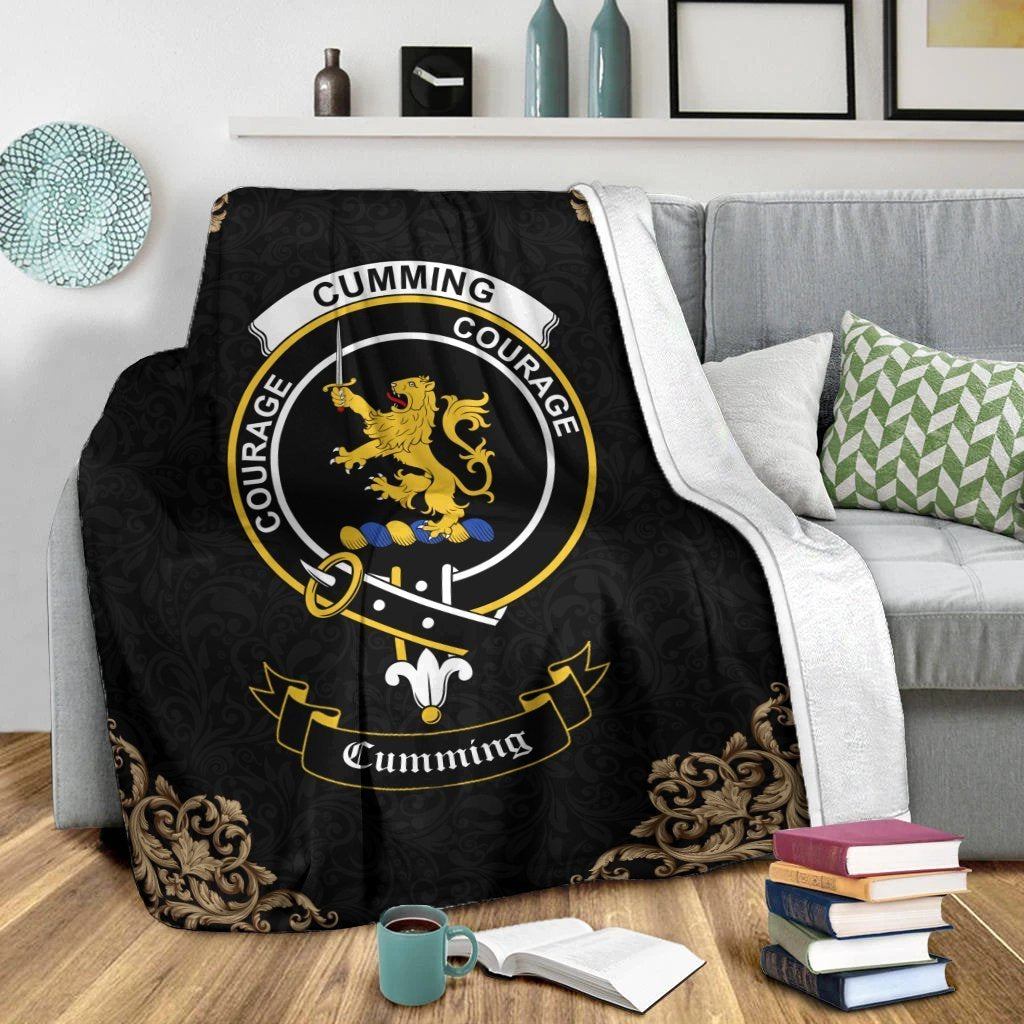 Cumming Crest Tartan Premium Blanket Black