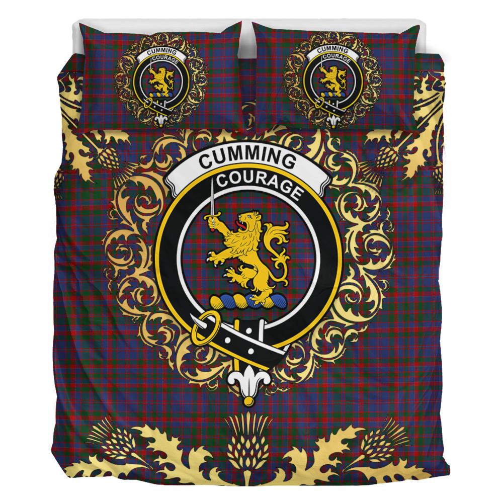 Cumming Tartan Crest Bedding Set - Golden Thistle Style