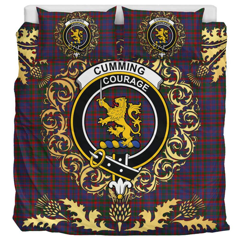 Cumming Tartan Crest Bedding Set - Golden Thistle Style