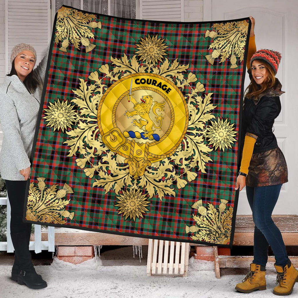 Cumming Hunting Ancient Tartan Crest Premium Quilt - Gold Thistle Style