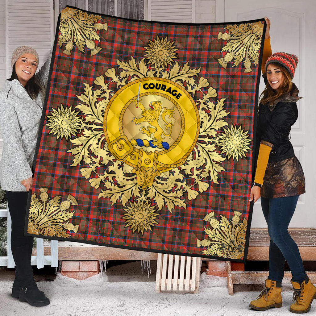 Cumming Hunting Weathered Tartan Crest Premium Quilt - Gold Thistle Style