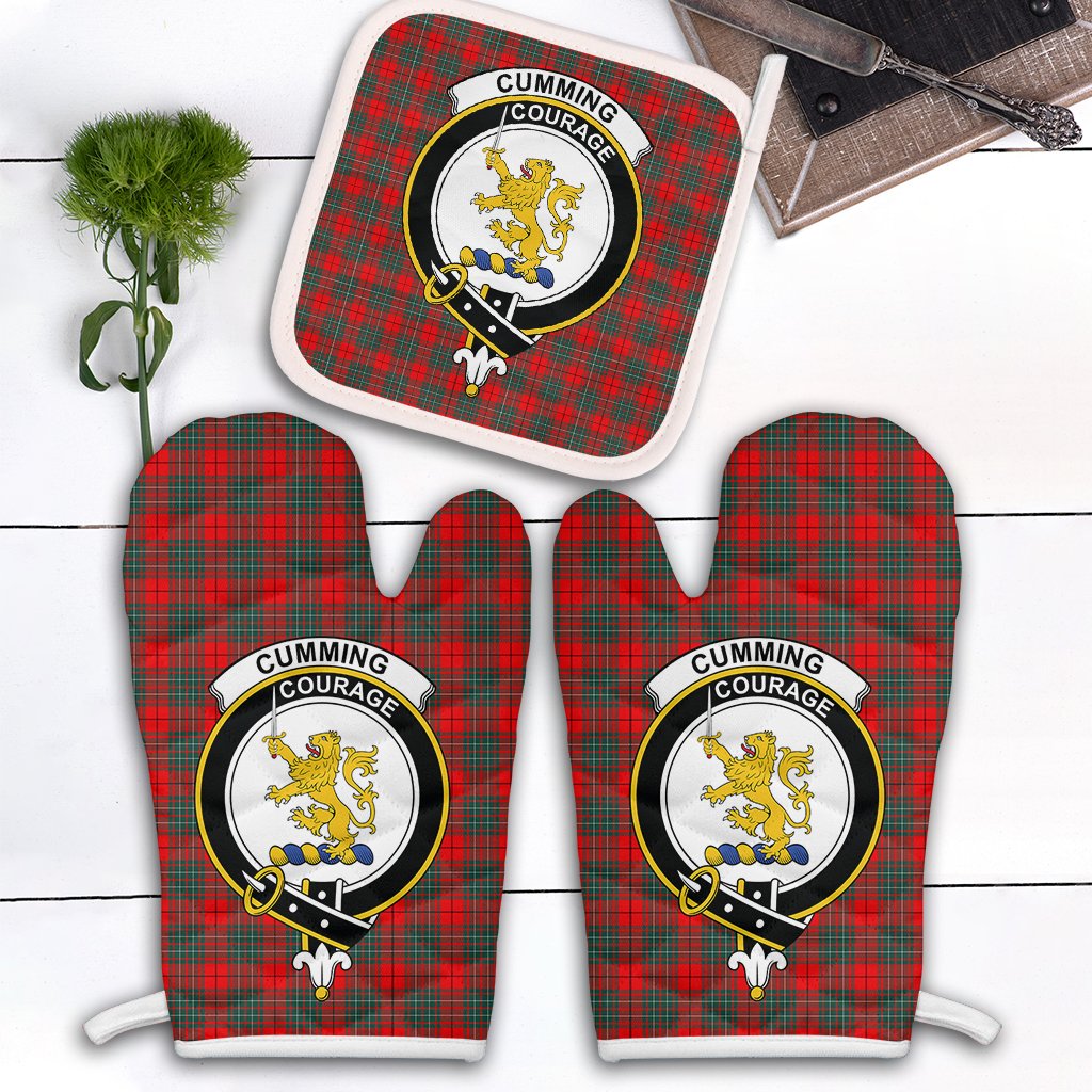 Cumming Modern Tartan Crest Oven Mitt And Pot Holder (2 Oven Mitts + 1 Pot Holder)