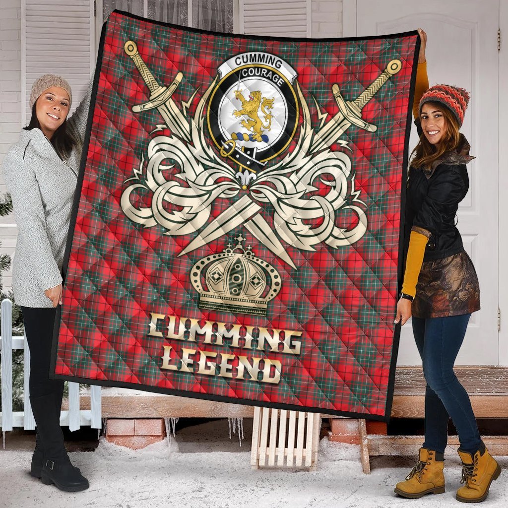 Cumming Modern Tartan Crest Legend Gold Royal Premium Quilt