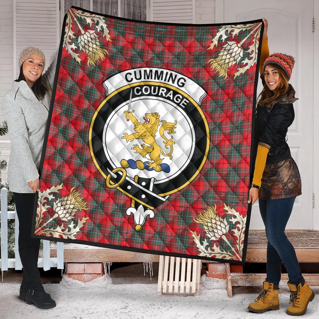 Cumming Modern Tartan Crest Premium Quilt - Gold Thistle Style