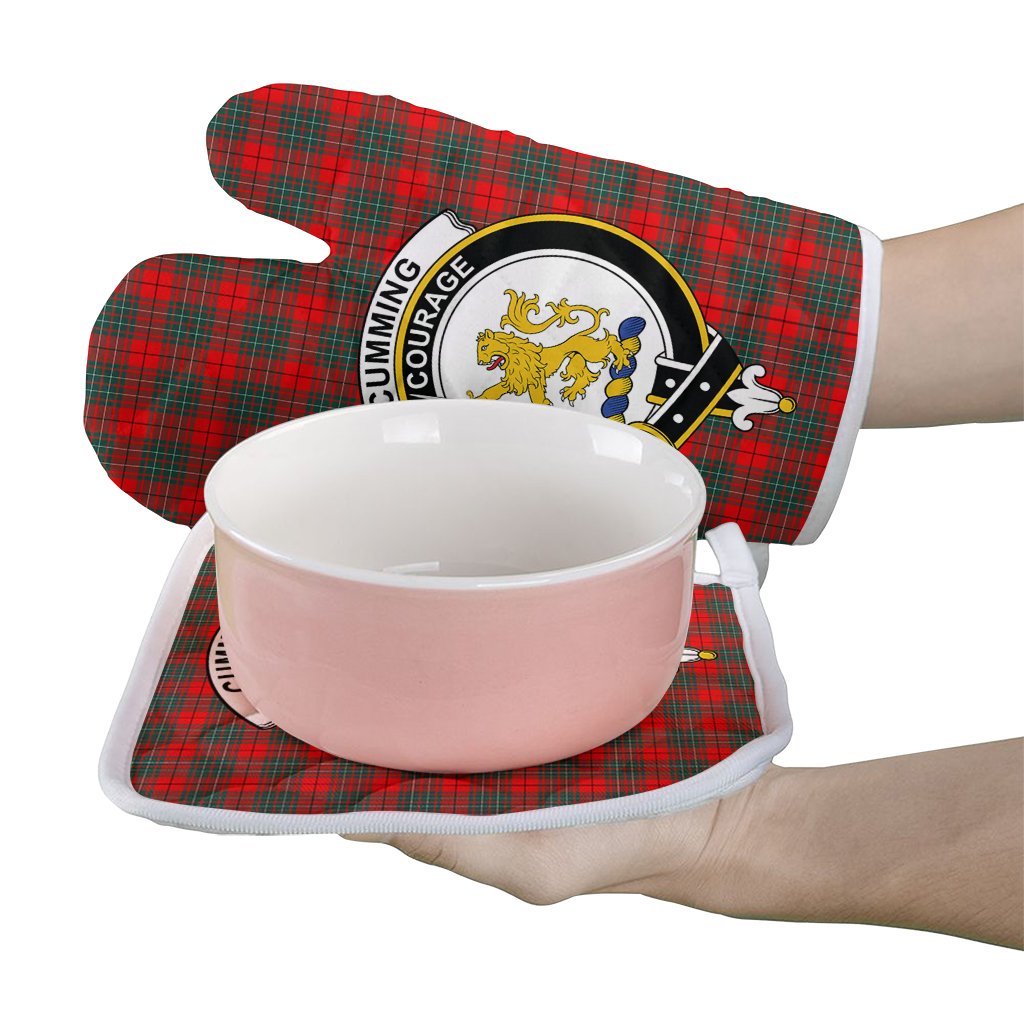 Cumming Modern Tartan Crest Oven Mitt And Pot Holder (2 Oven Mitts + 1 Pot Holder)