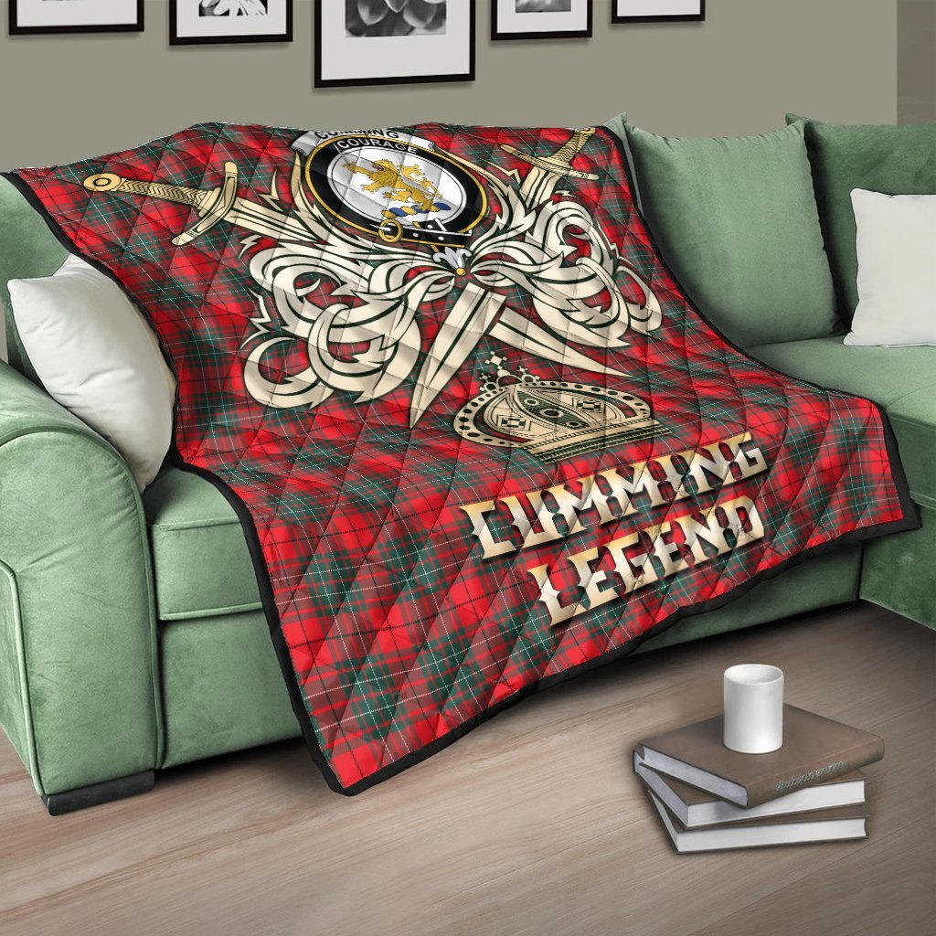 Cumming Modern Tartan Crest Legend Gold Royal Premium Quilt