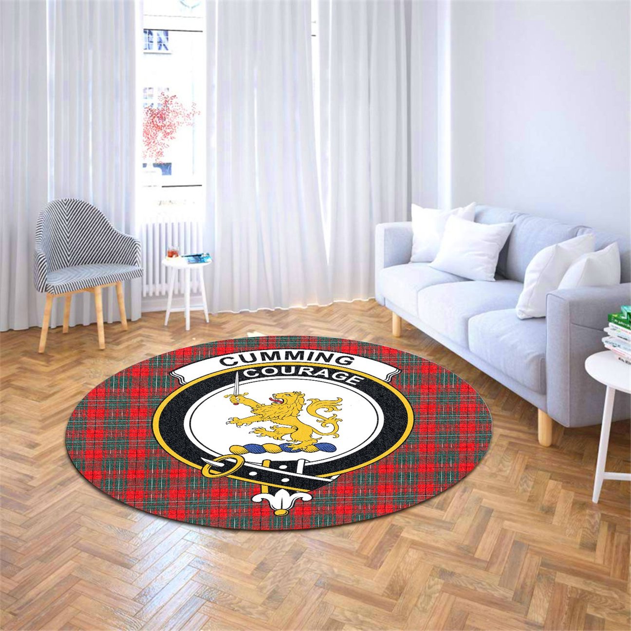 Cumming Modern Tartan Crest Round Rug