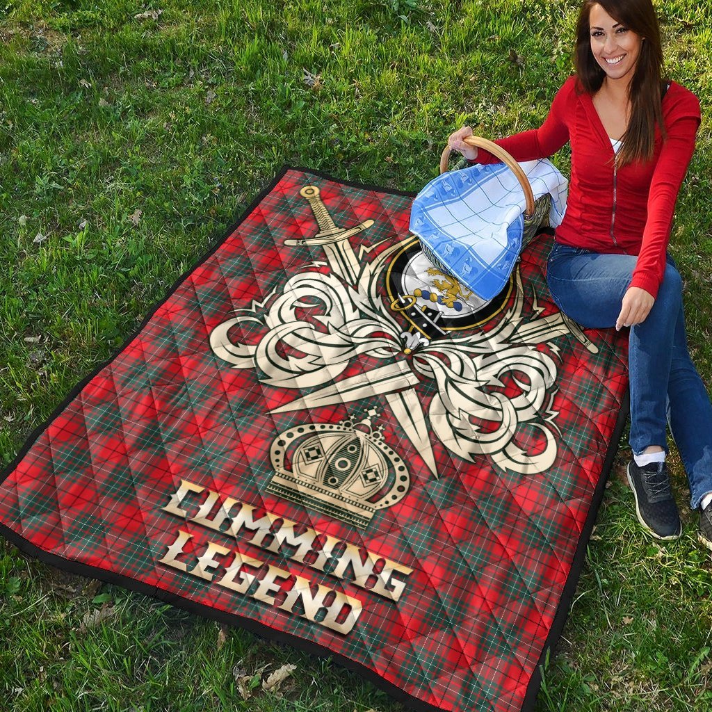 Cumming Modern Tartan Crest Legend Gold Royal Premium Quilt