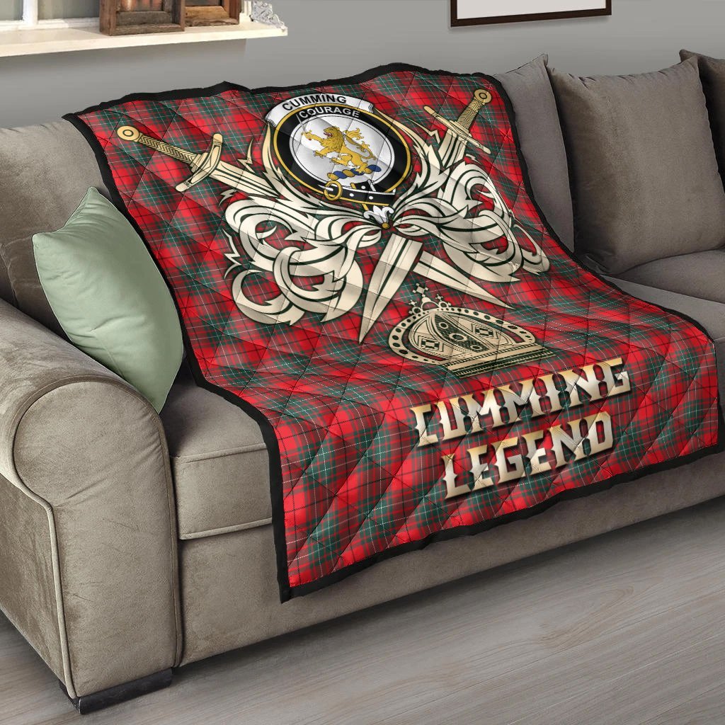 Cumming Modern Tartan Crest Legend Gold Royal Premium Quilt