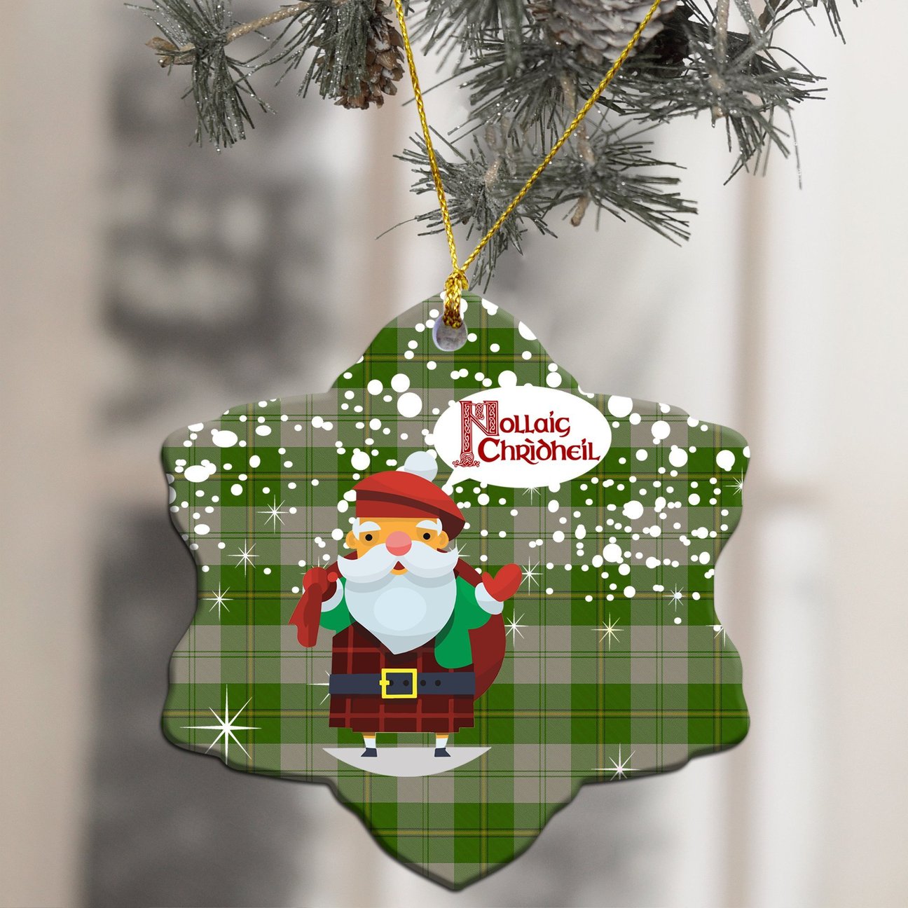 Cunningham Dress Green Dancers Tartan Christmas Ceramic Ornament - Santa Style