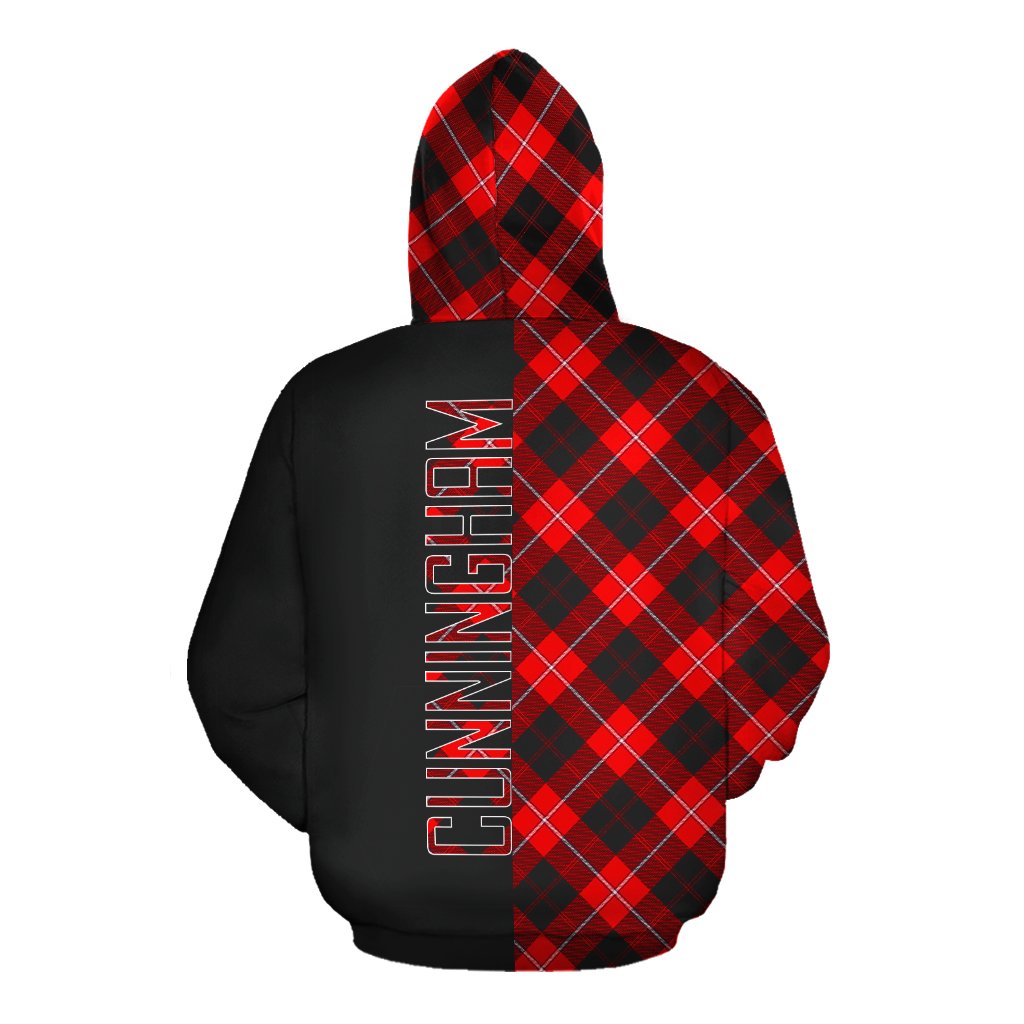 Cunningham Modern Tartan Hoodie Half of Me - Cross Style